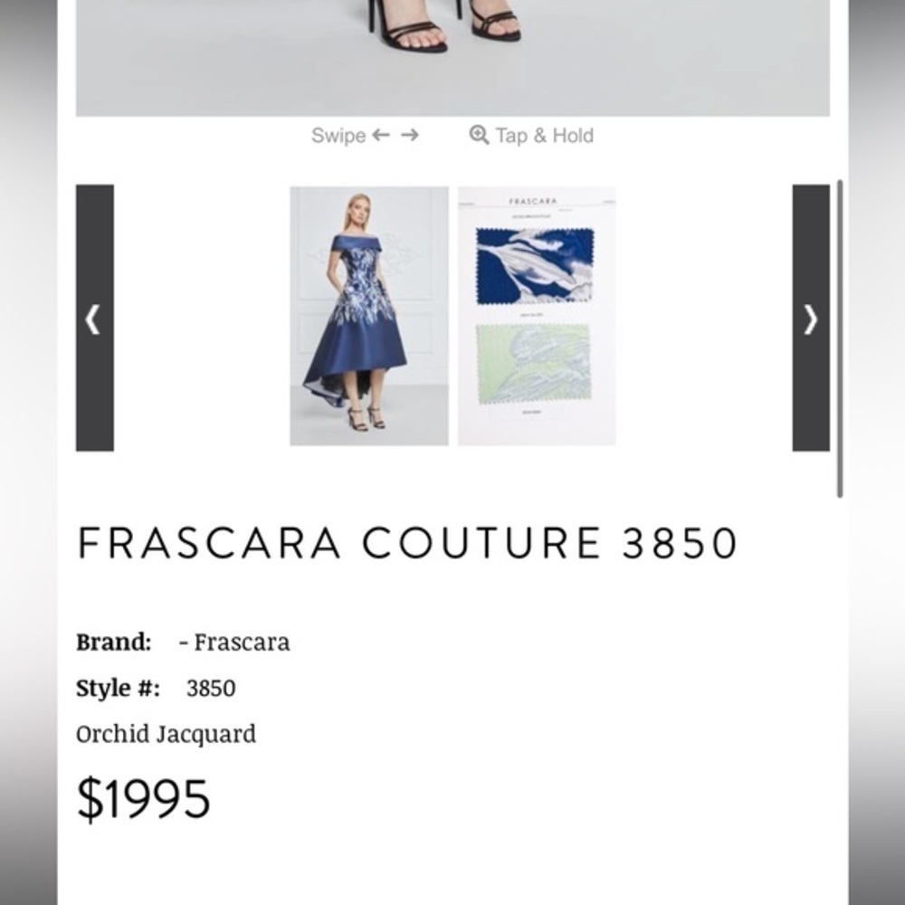 Frascara 3850 Navy Blue Silk Blend Floral Jacquard Hi-Lo Off Shoulder Dress 6 - Picture 10 of 10